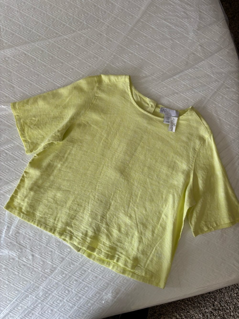 C&C California Yellow Linen Blend Boxy Cropped Oversized Top Button Back Size M - Picture 5 of 7